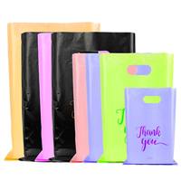 Sacs en plastique roses personnalisés avec logo pour emballage de marchandises, poignées découpées, pour t-shirts, pour petites entreprises
