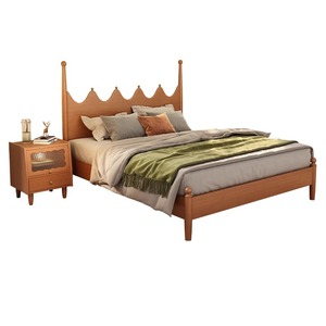 Retro Solid Wood Bed 1.5M Japanese Style Cherry Wood Color Platform Bed For Bedroom - Product Image 2