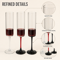 Verres à champagne et à cocktail cylindriques hauts de 175 ml en gros avec tiges transparentes, bordeaux et noires pour mariages, fêtes, hôtels et bars