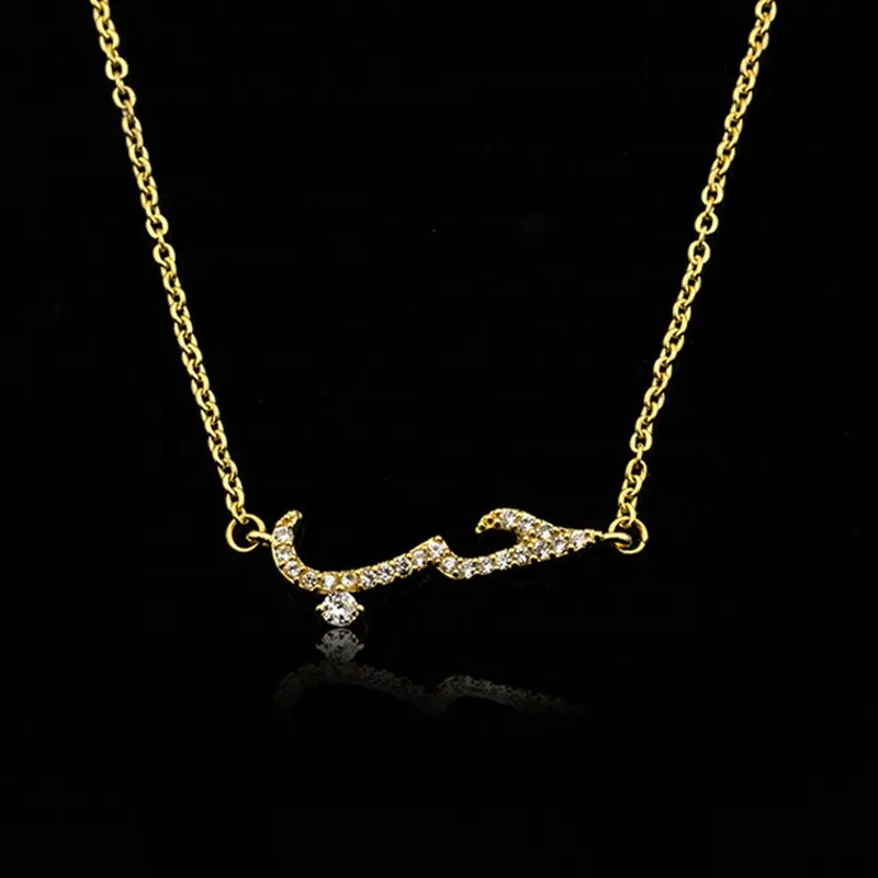 925 Sterling Silver Arabic Love Necklace with Full Diamond Custom Name Gold Plated Chain Women Bling Jewelry Crystal Necklaces