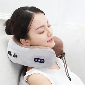 Electric wireless and wired dual use U shape neck massager kneading heating vibration massage pillow for travel use