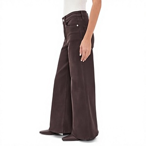 Pantalones vaqueros de mezclilla marrón oscuro de cintura media y pierna recta para mujer, estilo casual, corte regular, color liso, tela de algodón, estilo veraniego - Product Image 4