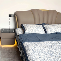 Mesita de Noche Moderna Europea de Madera Maciza Inteligente, con Carga Inalámbrica, Iluminación LED, 2 Cajones, Ecológica y Duradera para Dormitorio