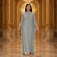 Robe Abaya brodée à col rond, manches longues, sequins et strass, coupe ample, longueur maxi, robe Abaya luxueuse à perles pour soirée