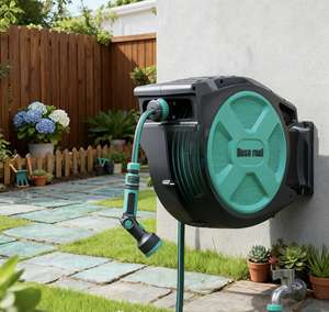 दीवार माउंट टेबल स्वचालित रीविंड गार्डन नली रील मुक्त लॉकिंग नली 180 ° मुक्त रोटेशन आपके बगीचे को कवर करता है - Product Image 1