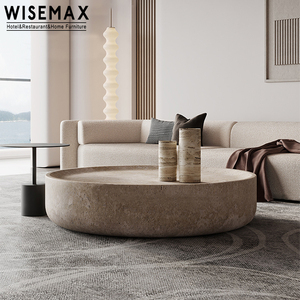 WISEMAX MUEBLES Muebles contemporáneos para el hogar Mesa de centro de mármol natural redonda de lujo Mesa de centro de travertino moderno Sala de estar - Product Image 1