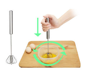 Batteur en acier inoxydable Semi-automatique, grattoir à mélangeur, Clip à aliments à double usage, outil de cuisson manuel, batteur d'œufs, <span class=keywords><strong>fouet</strong></span> pour <span class=keywords><strong>cuisine</strong></span>, pâtisserie - Product Image 2