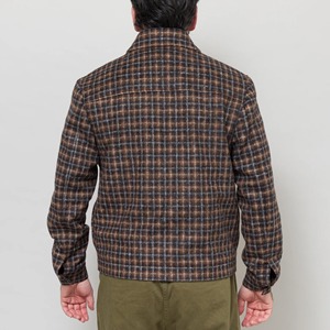 Custom Woolen Jacket Cropped Fit Hairy Texture All-over Check Pattern Zip-through Buttoned Cuffs Six-pocket Design - Product Image 3