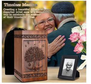 Özel ahşap kremasyon çömleği insan külleri için hayat ağacı cenaze külü vazosu yetişkin kadın erkek Pet köpek kutusu gömme tabut & kadife çanta - Product Image 2