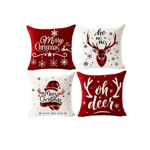China Manufacturer Hot Sell Merry Christmas Oh Deer Ho Ho Ho Square Pillowcase Decorative Throw Pillow Cover