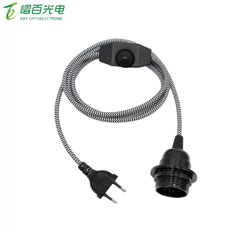 AC 220V EU-Stecker Netz kabel Textil beschichtetes Kabel mit Dimmersc halter E27 Lampen halter ring mit Gewinde für hängendes Licht