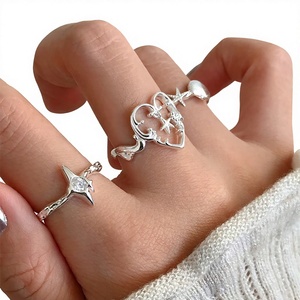 Bague tendance minimaliste géométrique étoile croix cœur en argent électroplaqué, ouverte et empilable, pour femme, idéale pour mariage, fiançailles, fête ou cadeau - Product Image 4