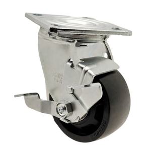 Roulettes industrielles robustes en acier avec frein latéral, roues en nylon de 4 pouces, surface galvanisée, bande de roulement extra dure, OEM - Product Image 1