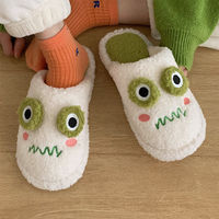 Chaussons amusants en forme de grenouille de dessin animé XIXITIAO, antidérapants, en peluche, chaussures d'intérieur, hiver, mignons, chauds, verts, en fourrure, pantoufles