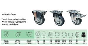 80mm/100mm/<span class=keywords><strong>125mm</strong></span> 4 Zoll/5 Zoll Thermo-Kunststoff-Gummi Industrielle Schwenk platte Lenkrad für Trolley Cart Monorail Trolley Wheel - Product Image 6