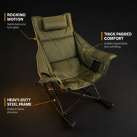 Fauteuil à bascule portable moderne rembourré avec appui-tête matelassé et porte-gobelet, idéal pour le camping en extérieur, la plage, le jardin, le parc et la terrasse