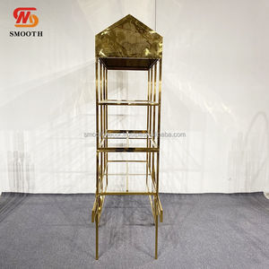 Carrito de exhibición de cilindro de estilo moderno de acero inoxidable dorado de lujo suave para eventos de boda y decoraciones de carritos de dulces - Product Image 5