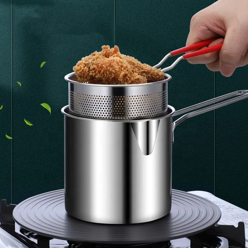 304 201 stainless steel deep fry pot set noodle french fries fried chicken tempura deep chips frying pot with basket