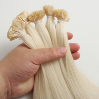 Meilleure Vente Extensions de Cheveux Blond Platine Russe à Pointe K, Cheveux Humains Bruts Double Drawn, Extensions de Cheveux à Kératine Italienne à Pointe Plate