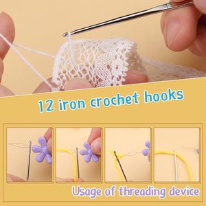 Tự làm Crochet Set Kit 50 Piece kim loại kết hợp gói màu nhôm Oxit len làm bằng tay Crochet Kit túi đan công cụ thiết lập - Product Image 2