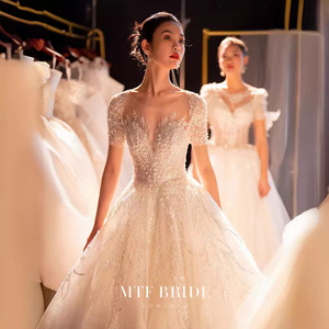 MTF BRIDE Lace Wedding Dress Ball Gown Sweetheart Neckline Embroidered Lace Net Princess Waistline Floor Length - Product Image 1