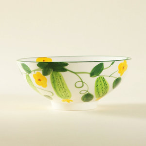 Bol en céramique rustique peint à la main, motif floral de vigne de concombre, vaisselle réutilisable, style jardin d'été - Product Image 2