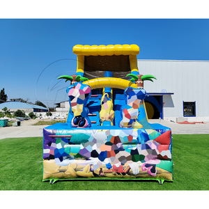 Toboggan Gonflable Sec Thème Aventure Tropicale Dessin Animé avec Palmiers pour Fêtes d'Enfants et <span class=keywords><strong>Location</strong></span> Commerciale pour Carnavals - Product Image 1
