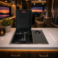 Évier de camping portable moderne en acier inoxydable 304 noir Nano PVD pour camping-car, avec robinet, garantie 3 ans