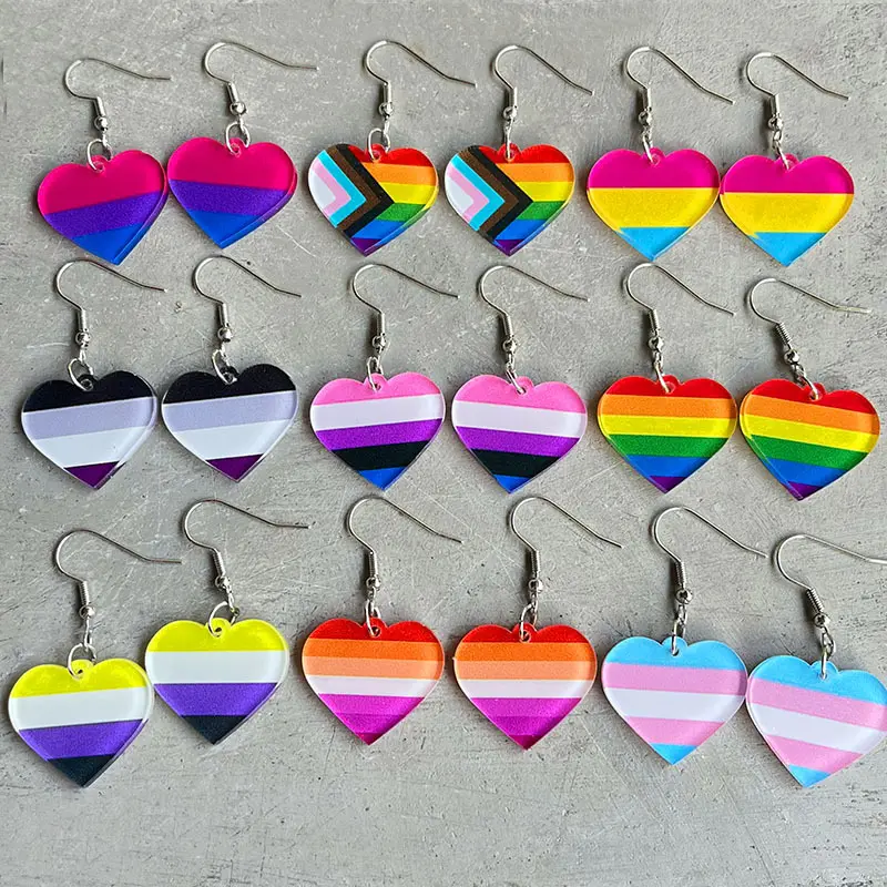 Nouvelle mode LGBT Gay Pride amour boucles d'oreilles pour les femmes coloré arc-en-ciel coeur forme pendentif acrylique boucles d'oreilles