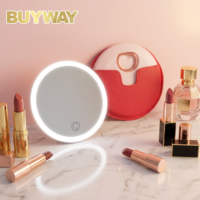 Rechargeable LED Pocket Mirror with Type-C Ring Holder 1X HD Makeup Mirror for Travel Purse Touch-Up Single Sided Vanity Mirror