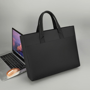 Shoulder Messenger Soft Black Office Durable Genuine Leather Oxford Handle Zipper Unisex <b>Document</b> Storage Laptop <b>Bag</b>. - Product Image 2