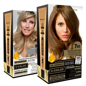 Coloration capillaire permanente Thader Pharma V-Color 703 Blond moyen doré naturel sans ammoniaque avec or liquide et huiles florales - Product Image 1