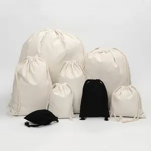 Benutzer definiertes Logo Große Kapazität Blank Canvas Cotton String Draw string Pouch Bag