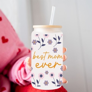 Vasos de Vidrio de 16 oz, Diseño Bosque Curativo, Decoración Floral para Momentos Relajantes, Envolturas para Vasos con Diseño Navideño, Adhesivos de Transferencia Térmica DTF - Product Image 3
