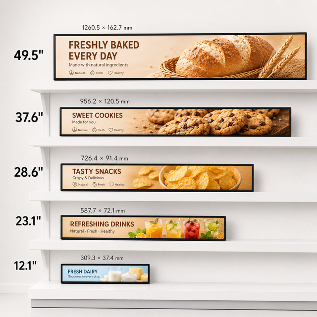 23.1 24.5 28.6 37.6 49.5 Inch Stretched Bar LCD Advertising Display Ultra Wide Shelf Edge Digital Signage Screen for Grocery