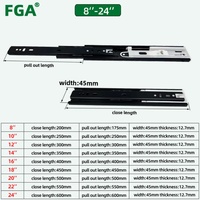 Glissière de tiroir moderne FGA 45 mm à 3 volets avec roulement à billes, fermeture douce, extension complète pour cuisine, appartement, meubles de salon