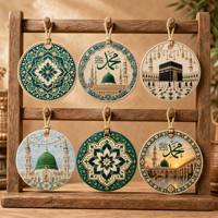 Pendentif de voiture en résine UV musulmane, ornements suspendus 3D en relief mosquée, lune et étoile, décoration murale pour la maison, souvenir du Ramadan, de l'Aïd, du Hajj et de l'Omra