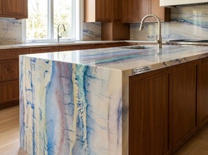 Dalles de marbre bleu <span class=keywords><strong>ciel</strong></span>, pierre naturelle exotique polie moderne, en stock pour projets d'aménagement intérieur de villas de luxe, hôtels et espaces artistiques - Product Image 2