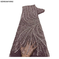 Dernière collection de tissus de dentelle de mariée en perles de luxe, broderie de perles, paillettes brillantes, tissu de dentelle de tulle de luxe pour robe de mariée