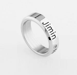 Anillo de Acero Inoxidable con Nombre Grabado, Joyería de Cumpleaños, Decoración, Regalo para Fans de Bangtan Boys RM JIMIN <span class=keywords><strong>JIN</strong></span> SUGA V, Artesanía en Metal - Product Image 3