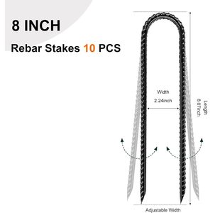Estacas de Acero en Forma de U Gaildon de 8 Pulgadas, Paquete de 10, Anclaje de Suelo de Acero de Aleación Negra de Alta Resistencia para Tiendas de Campaña, Cercas, Trampolines y Patios - Product Image 2