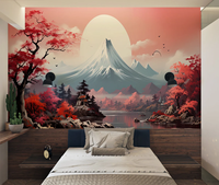 Papel Tapiz Japonés de la Montaña Fuji con Arce Rojo, Removible, Autoadhesivo, Impermeable, Mural Tradicional de Pared, Paisaje Natural al Atardecer