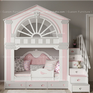 Cama infantil <span class=keywords><strong>de</strong></span> estilo europeo con forma <span class=keywords><strong>de</strong></span> casa en el árbol, litera con barandillas y espacio <span class=keywords><strong>de</strong></span> almacenamiento para habitaciones <span class=keywords><strong>de</strong></span> <span class=keywords><strong>niñas</strong></span>, personalizable. - Product Image 2