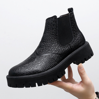 Bottes Chelsea Chimney pour homme en cuir véritable, style rétro, taille 38-45, embossées, à bout large, semelle épaisse, montantes, d'hiver, style western, semelle en caoutchouc