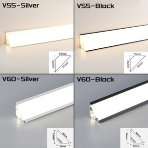 Haz oblicuo de 45 ° LED Perfil de aluminio Tipo V Esquina superior Techo Montado al ras Panel de yeso PC Difusor Canal Barra lineal Tira de luz - Product Image 6