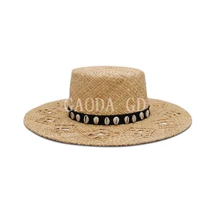 D D New Elegant Simple Breathable Handmade Raffia Straw hat with Flat top and Brim Boater Hat for Unisex