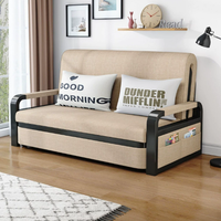 Sofá Cama Seccional de Madera Maciza de Doble Uso, Juego de Cama Individual Telescópico Convertible y Plegable en Tela, Multifuncional para Sala de Estar