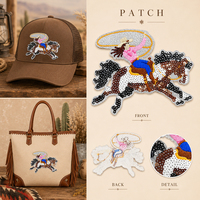 Patch brodé personnalisé à sequins motif cheval de cowboy western, applique thermocollante pour vêtements, chapeaux, sacs et accessoires