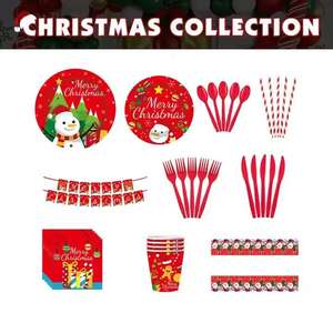 Vajilla para fiesta de Navidad, platos de papel, vasos, servilletas, juego de 10 piezas, diseño redondo de dibujos animados, suministros para fiestas respetuosos con el medio ambiente - Product Image 6