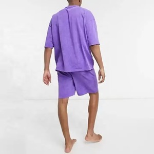 Ensemble décontracté homme vert en polyester/coton : T-shirt col rond et short de couleur unie – Collection été en promotion - Product Image 4